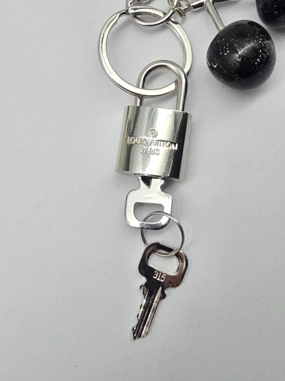 LV Silver Padlock 🔑 Authentic Louis Vuitton Charm + Unbranded Cherry Keychain